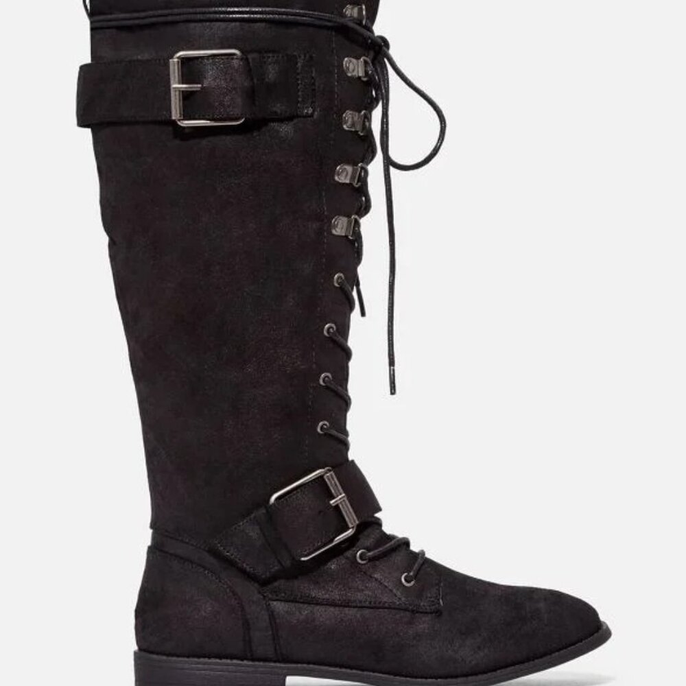 NWOB ShoeDazzle Women's 9 Black Scout Lace-up Tall Riding Boots